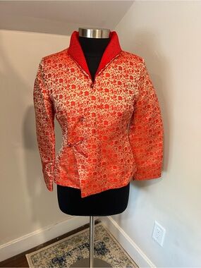 Women's Red and Gold Brocade Mandarin Collar Jacket